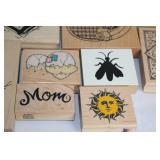 Collection of Assorted Rubber Stamps with Wooden Blocks - Holiday and Floral Themes