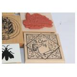 Collection of Assorted Rubber Stamps with Wooden Blocks - Holiday and Floral Themes