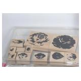 Collection of Assorted Rubber Stamps with Wooden Blocks - Holiday and Floral Themes