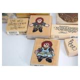 Collection of Assorted Rubber Stamps with Wooden Blocks - Holiday and Floral Themes