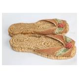 Pair of Handcrafted Straw Sandals with Floral Design