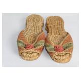 Pair of Handcrafted Straw Sandals with Floral Design
