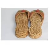 Pair of Handcrafted Straw Sandals with Floral Design