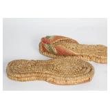 Pair of Handcrafted Straw Sandals with Floral Design