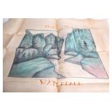 Vintage Handwoven Tapestry of Waterfall Scenery - 33" x 36"