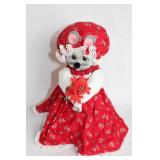 Vintage Country Mouse Fabric Doll with Red Floral Dress