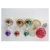 Collection of Vintage Glass Christmas Ornaments with Wire Accents