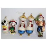 Set of 5 Hand-Painted Glass Christmas Ornaments