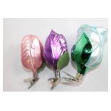 Set of 5 Vintage Glass Christmas Ornaments with Floral and Tree Designs