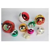 Collection of 8 Vintage Glass Christmas Ornaments with Glitter