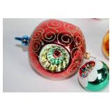 Collection of 8 Vintage Glass Christmas Ornaments with Glitter