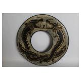 Asian Inspired Wood Carved Dragon Art Piece and Framed Kimono Woman Artwork