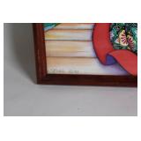 Asian Inspired Wood Carved Dragon Art Piece and Framed Kimono Woman Artwork