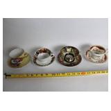Set of 4 Vintage Porcelain Tea Cup & Saucer Sets with Floral Designs