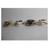 Set of 4 Vintage Porcelain Tea Cup & Saucer Sets with Floral Designs