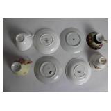 Set of 4 Vintage Porcelain Tea Cup & Saucer Sets with Floral Designs