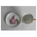 Vintage Pinkie and Floral Tea Set with Cups, Saucers, and Plate