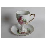 Vintage Pinkie and Floral Tea Set with Cups, Saucers, and Plate