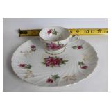 Vintage Pinkie and Floral Tea Set with Cups, Saucers, and Plate