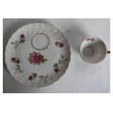 Vintage Pinkie and Floral Tea Set with Cups, Saucers, and Plate