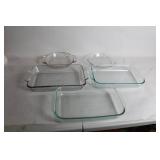 Collection of 5 Glass Baking and Pie Dishes including Pyrex and Anchor