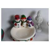Collection of Christmas Themed Porcelain Dinnerware and Decorations