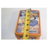 Vintage Galvanized Milk Can, Wooden Tray, and Assorted Tin Cans Set