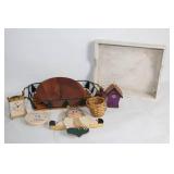 Assorted Home Decor with Clock, Birdhouse, and Rustic Angel