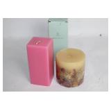 Set of 2 Decorative Candles - Pink and Floral Embedded Design