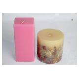 Set of 2 Decorative Candles - Pink and Floral Embedded Design