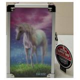 Unicorn Vaultz Locking Supply Box, Drawing Pencils, (2) Interchangeable Pen sets & Unicorn Towel (View Photos