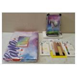 Unicorn Vaultz Locking Supply Box, Drawing Pencils, (2) Interchangeable Pen sets & Unicorn Towel (View Photos
