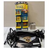 Camel Cigarette Collectibles from an Estate (1) Camel Limited Edition Tins Display (Display Only) (1) Stack of Camel Coasters (1) Camel Genuine Taste - Camel Lights Banner ** View Photos