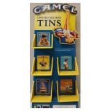 Camel Cigarette Collectibles from an Estate (1) Camel Limited Edition Tins Display (Display Only) (1) Stack of Camel Coasters (1) Camel Genuine Taste - Camel Lights Banner ** View Photos