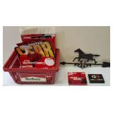 Malboro Cigarette Collectibles - (1) Marlboro Wild West Playing Cards - 2 Pack, (1) Ashtray, Assortment of Marlboro Cigarettes Advertisement Materials & (1) Horse Weathervane (View Photos)