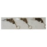 (3) Miniature Metal Gun Keychains / Fold Up Knives