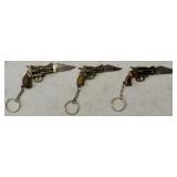 (3) Miniature Metal Gun Keychains / Fold Up Knives