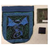 Stylish Assortment - (1) Cloth Drawstring / Backpack - Dragon on the Front (1) Journal - Tree of Life Design & (1) Blue Wooden Trinket Box (View Photos)
