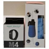 *NEW (1) M4 Smart Bracelet - HD Color Screen / Message View / 45 Day Battery Life & (1) Silicone Storage Collapsible Water Bottle - Blue Bottle with Black Lid (View Photos for more Details)