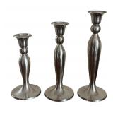 Set of Three Brushed Silver Decorative Candle Holders