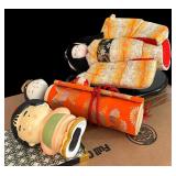 Vintage Japanese Dolls including Scroll, Wooden Box, Ornament and More