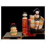 Vintage Japanese Dolls including Scroll, Wooden Box, Ornament and More