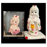 Two Japanese Traditional Hanakko Flower Sakura Dolls