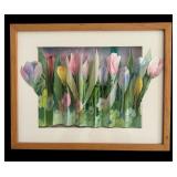 Two Framed Accordion Style Pastel Tulip Paintings