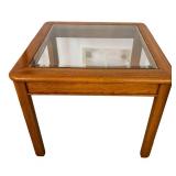 Vintage Wooden Square Accent Table with Glass Top