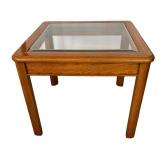 Vintage Wooden Square Accent Table with Glass Top