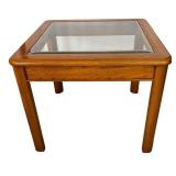 Vintage Wooden Square Accent Table with Glass Top