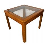 Vintage Wooden Square Accent Table with Glass Top