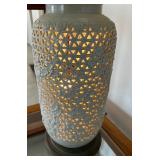 Vintage Mid-Century Modern Tall White Lattice Bottom Lamp with Dual Lights