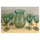 Mexican Glass Pitcher and Stemware